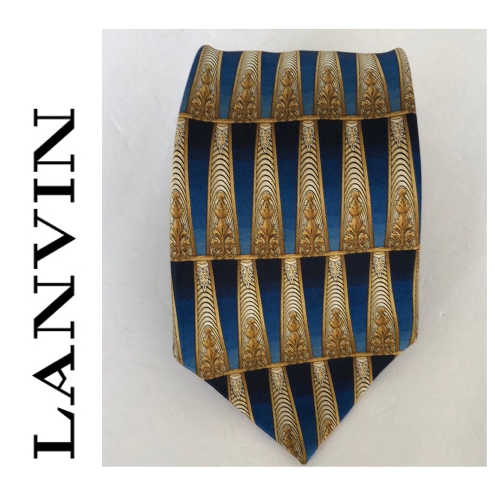 LANVIN PARIS SILK TIE BLUE GOLD COLUMNS